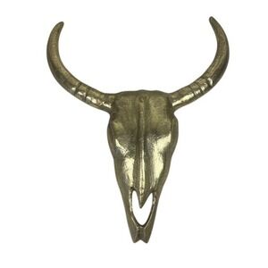 Gold Cast Metal Steer Skull Wall Decor Western Longhorn Bull Head 16x20 Inch